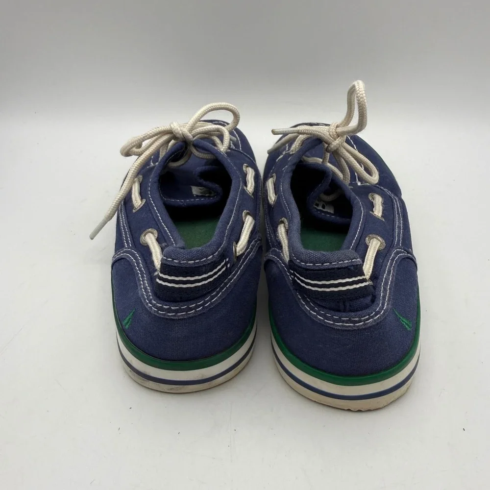 Nautica Spinnaker Boat Shoes Kids Size 2 Navy Blue Canvas Loafers Moc Toe